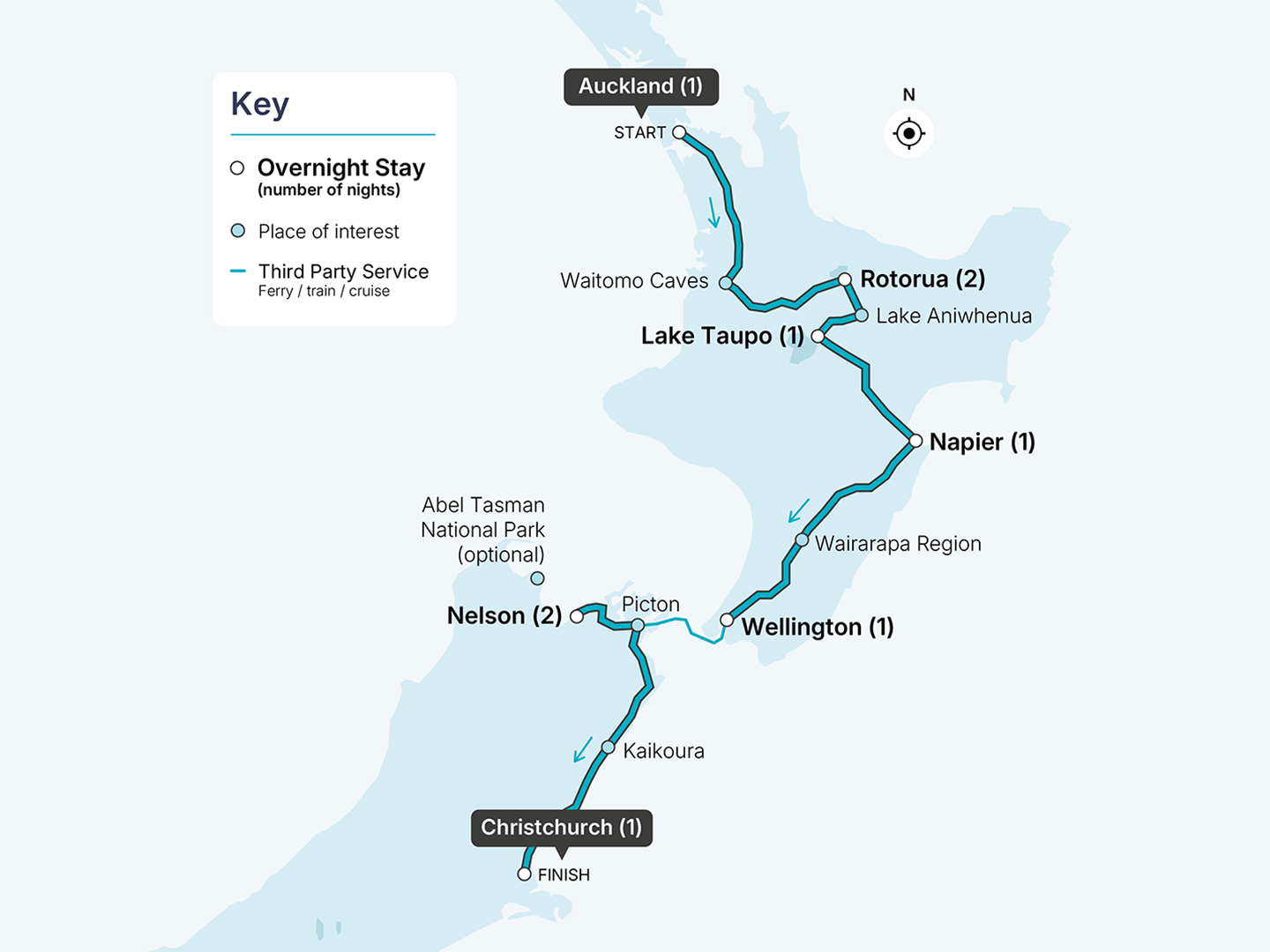 10 Day North & South Tour Map